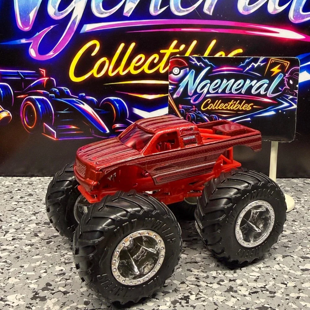 Hot Wheels Monster Trucks Metallic Red Pinstripe Diecast Toy Truck Chrome Rims